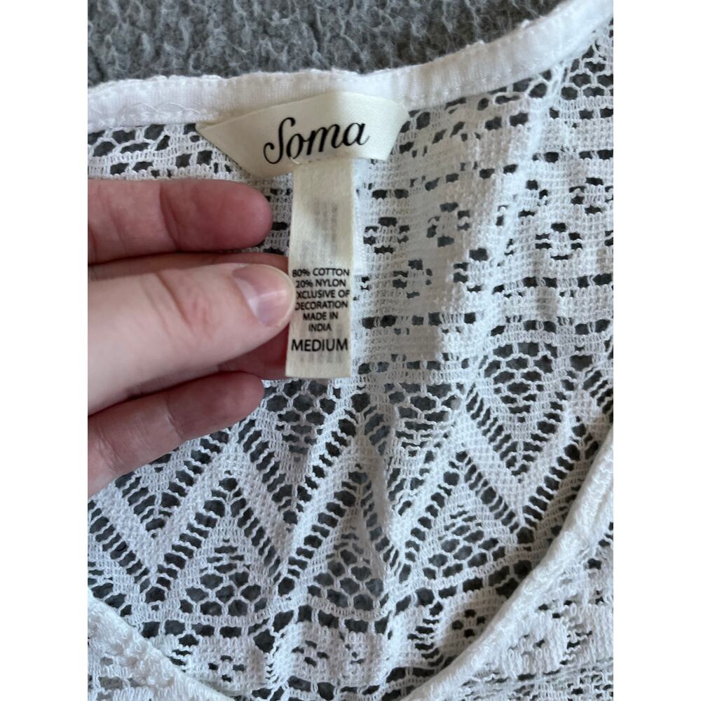 Soma Coverup Mini Dress Medium Crochet Open Knit Sheer Long Sleeve White Beach - Picture 8 of 14
